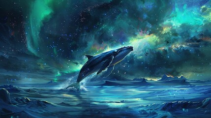 Dreamy Aurora Lights up Humpback Whale Breach