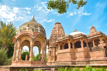 Obraz premium Front view inside of Mandore Gardens with amazing cenotaphs, ruins and temples