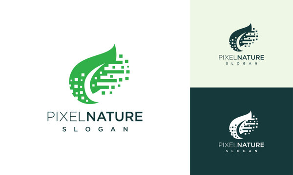 Technology Pixel Leaf Logo Inspiration. Digital technology leaf Logo icon
