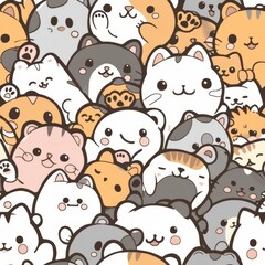 Cute cartoon cats seamless pattern in vector illustration style for prints and backgrounds