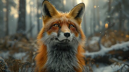 Obraz premium Hyper Realistic Fox with Long Fur and Stunning Details