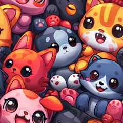 Cute cartoon cats seamless pattern in vector illustration style for prints and backgrounds