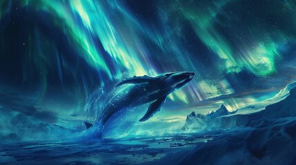 Whale Breach with Breathtaking Dreamy Aurora