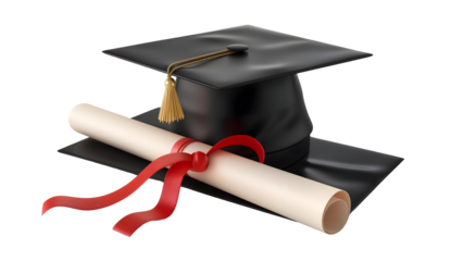 Graduation cap with degree isolated on a transparent background, PNG, Ai