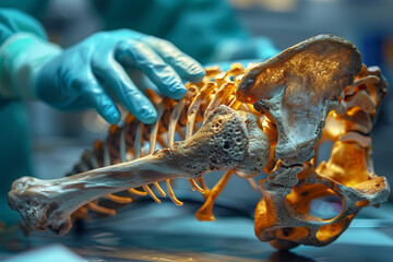 Orthopedic surgeon performing joint replacement surgery. Concept of orthopedic intervention. Generative Ai.