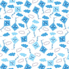 Smiley kites and cute clouds pattern