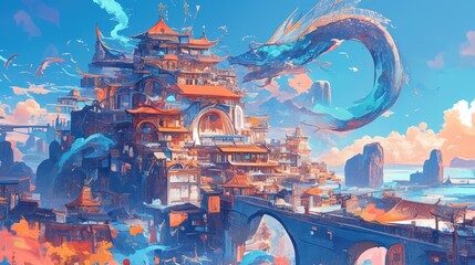 Obraz premium In fantasy worlds enchanting cartoon characters come to life through vibrant paintings