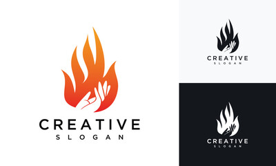 Hand With Fire Logo Design template. hand and Fire logo design symbol