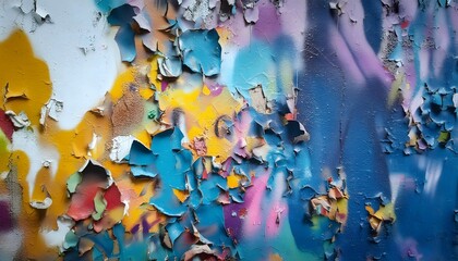 closeup of colorful messy painted urban wall texture modern pattern for wallpaper design creative urban city background abstract open composition
