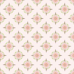 Seamless floral pattern Pastel pink green on cream color background
