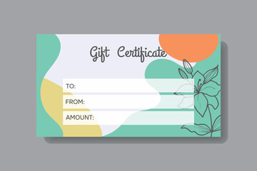 Gift certificate template in abstract style. Certificate template for salon, spa, gallery, store.