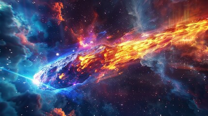 Burning Comet and Laser Beam in Space: Abstract Background