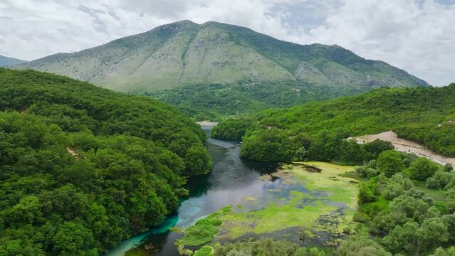 The Blue Eye from a drone, Muzine, Finiq, Albania, Europe