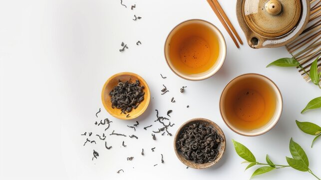 Kuding Tea on a white background A top down perspective