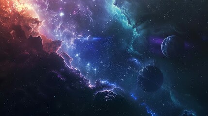 Fototapeta premium Space Banner Background: Stunning Galaxy with Planets