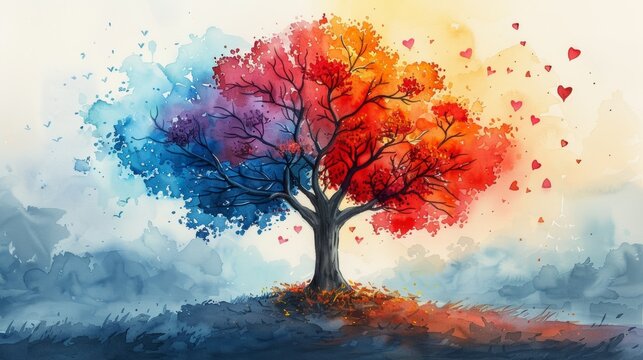 family tree art, watercolor art depicting an abstract family tree embodying love, unity, and support, for international day of families