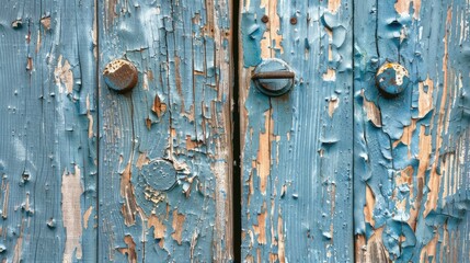 Texture of an aged door with peeling wooden paint