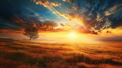 Scenic Landscape with Bright Sky and Dark Ground at Sunset