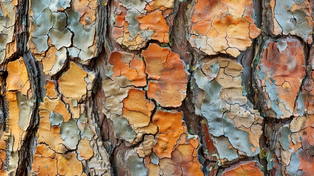 Aufkleber texture and background from nature of an aged tree with peeling bark