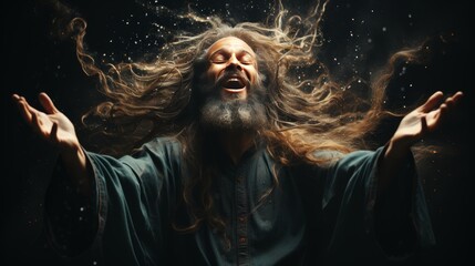 Resurrected jesus christ extending open arms in a welcoming gesture, reaching out with compassion
