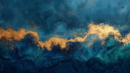 luxurious brush strokes, luxurious abstract background with deep brushstrokes in indigo, emerald green, and gold, exuding richness and sophistication