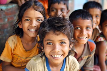 Portrait of a group of indian kids smiling at the camera