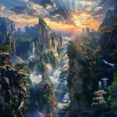 aweinspiring highly detailed mystical landscape beckoning to the adventurous spirit realistic digital painting