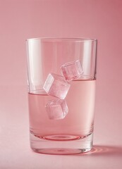 glass with ice cubes and inequitable water level