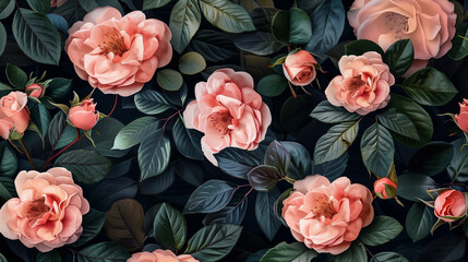 A close up of a bunch of pink flowers with green leaves. The flowers are arranged in a way that they look like they are growing out of the leaves. Scene is one of beauty and serenity