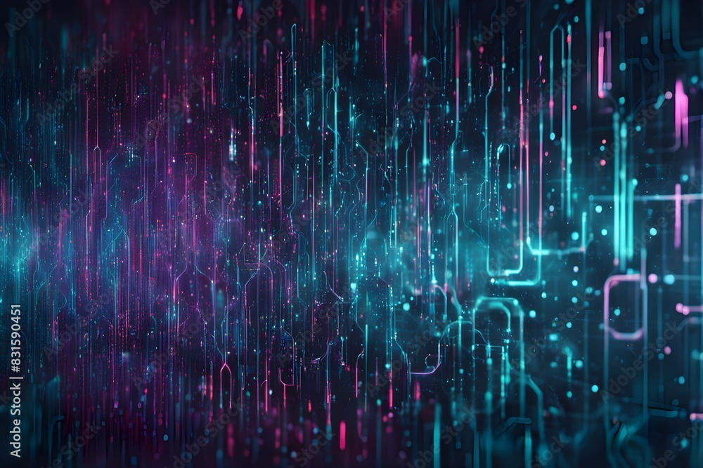 Poster a computer screen with a blue and purple background and a lot of lines