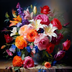 bouquet of flowers on black