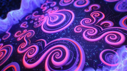 Abstract neon swirls and patterns in vibrant pink and purple hues, creating a mesmerizing and futuristic digital art design.