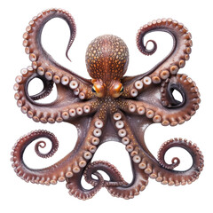 Fototapeta premium Octopus Portrait: A captivating close-up of a vibrant octopus with intricate details, showcasing its mesmerizing beauty and intelligence, isolated on transparent background, cut out, png