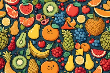 A colorful fruit pattern with a cartoonish feel