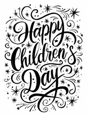 Happy Children's Day Illustration with Kids Holding Crayons

