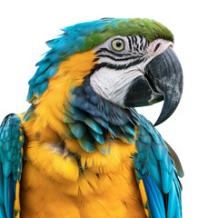 Fototapeta premium Blue and yellow macaw isolated on transparent background, cut out, png
