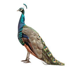 Obraz premium Full body of peacock isolated on transparent background, cut out, png, side view