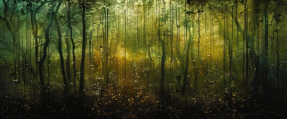 Obraz premium Abstract Rain Forest With Dripping Colors, Background