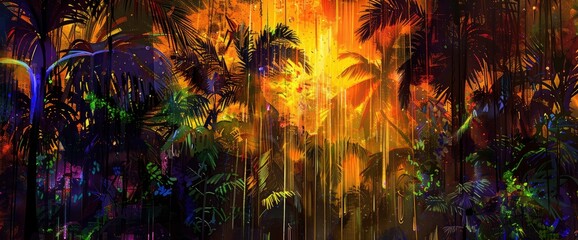 Abstract Rain Forest With Dripping, Vivid Colors, Background