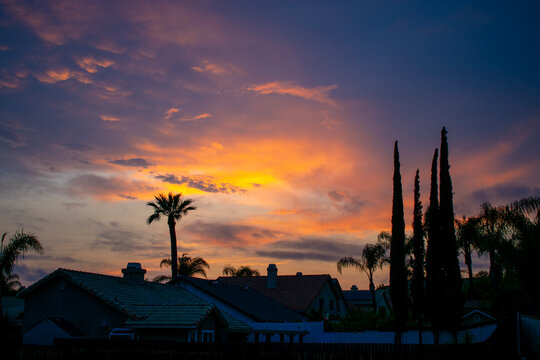 Sunset over a neighborhood