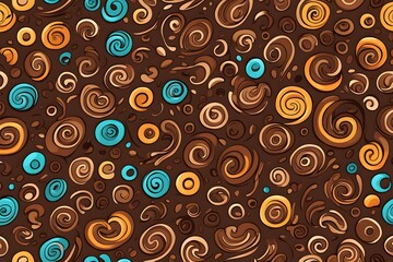 A brown and blue swirl pattern with a lot of circles