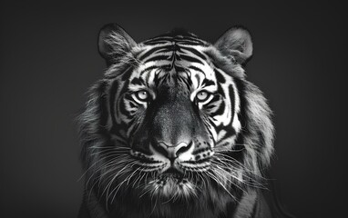 cute black and white wild tiger head