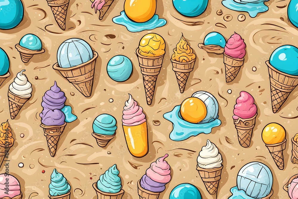 Poster A colorful ice cream pattern with many different flavors and colors