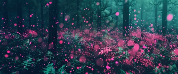 Fototapeta premium Abstract Forest With Digital, Pixel Art Leaves, Background
