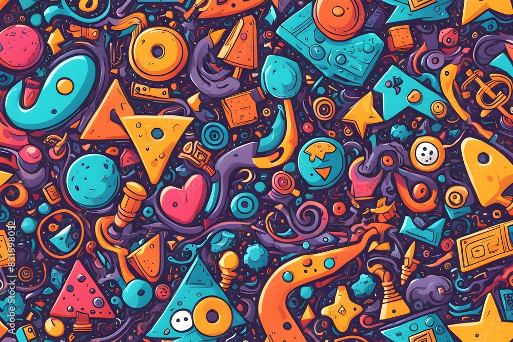 Aufkleber a colorful and abstract background with various shapes and objects