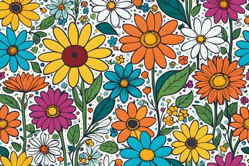 A colorful flower pattern with many different colored flowers