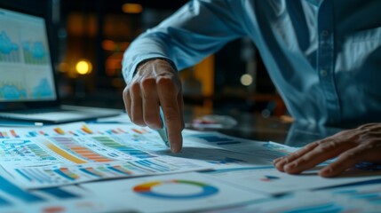 Fototapeta premium A legal analyst scrolling through pages of statistics and data charts utilizing AIpowered tools to identify patterns and potential arguments for their clients case.