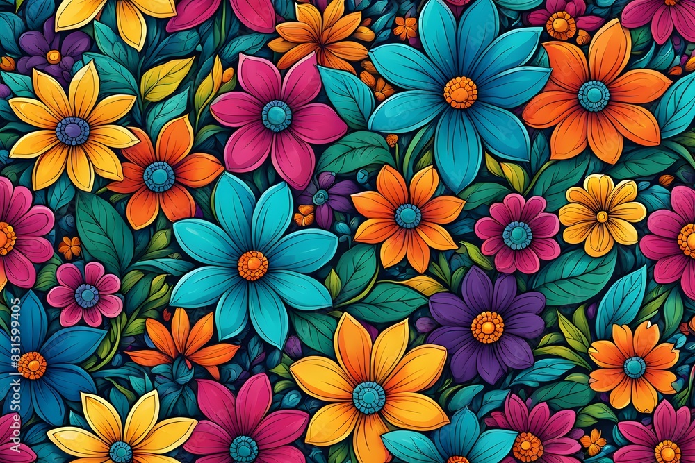 Poster a colorful flower pattern with many different colors