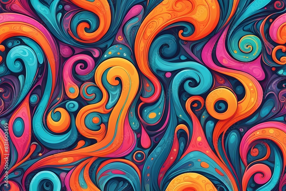 Poster a colorful abstract painting with swirls and splashes of color