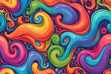 A colorful, abstract painting of a rainbow with swirls and splatters of paint